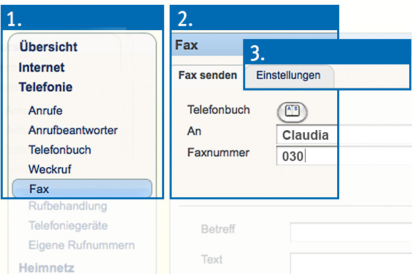 Fax in der Benutzeroberfläche